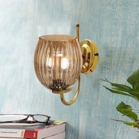 Devansh Metal Electric Wall Light in Gold Colour with Lavender Shade Count of 1 Light