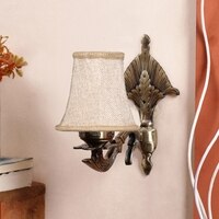 Devansh Gold Antique Wall Mounted Lamp With Beige Jute Shade
