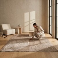 Handmade Wool Area Rug Modern Geometric Beige 5 x 7 Feet Carpet