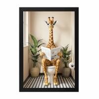 The Castle Decor Funny Giraffe Reading Newspaper Toilet Wall Art 8x12 Inch