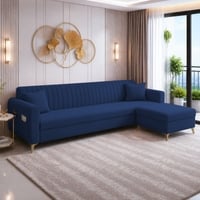 Daraco Velvet L shape 5 Seater Sofa in Navy Blue Color