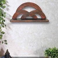 Axis Red Colour Solid Wood Handcarved Floating Wall shelf in Rainbow Design