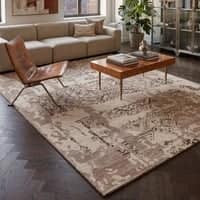Distressed Traditional Ivory Brown Wool Silk Hand Tufted Area Rug 12x15
