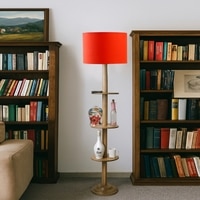 Devansh Shelf Wooden Floor Lamp