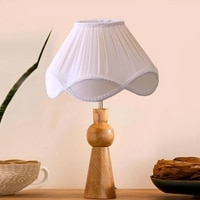 Devansh Off-White Cotton Vintage  Lamp With Wood Base (12X20.3)