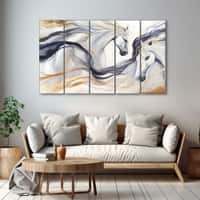 The Castle Decor Modern Golden Horses Wall Art Set of 5 27x48 Inch