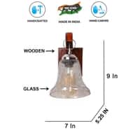 Devansh Solid Wood Electric Wall Light in Brown Colour with Transparent Shade Count of 1 Light