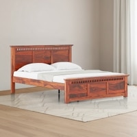 Fidora Solid Wood Queen Size Bed Without Storage (Honey Finish)