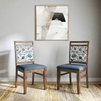 Alaine Dining Chair in Calico Indigo Colour and Base in Midnight Indigo Blue with Teak Finish
