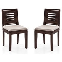 Capra Solid Wood Dining Chair in Mahogany Finish & Wheat Brown Colour - Set of 2