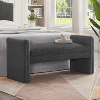 Wooden Twist Soft Hropzy Boucle Upholstered Armrest Ottoman Bench in Dark Grey Colour