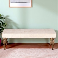 Cairo Soild Wood Bench In Velvet Cream Fabric