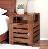 Harvey Sheesham Wood Contemporary Bedside Table End Table In Natural Teak Finish