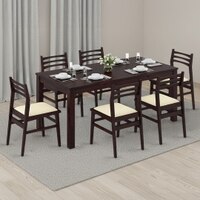 Arabia Leon Solid Wood 6 Seater Dining Table With Set Of 6 Chairs (Colour- Camilla Ivory, Finish- Mahogany)
