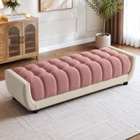 Resco  Velvet 2 Seater 4 Feet Ottoman Bench in Peach & Cream Color
