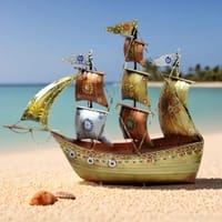 Desert Art Metal Handpainted Golden Ship Showpiece