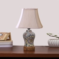 Devansh Off-White Cotton Rectangular Shade Lamp With Wood & Mosaic Glass Base For Decoration/Office/Home/Gifting/Study For Decoration/Office/Home/Gifting/Study