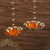Hanging Flower Cut Urli Set Of 2 In Gold Colour