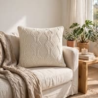 Nile Ivory Cotton Knitted Decorative Cushion Cover 16 x 16 Inches