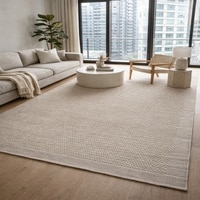 Classic Wool Rectangle Carpets Hand Knotted in Beige Colour