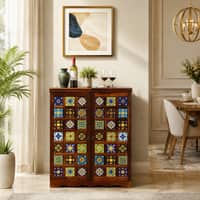 Rangrez Small Sheesham Wood Bar Cabinet in Honey Oak Finish