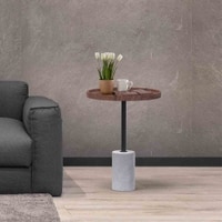 Metalsmith Riso Round Side Table – Metal, Wood & Marble
