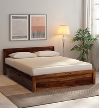 Monaco Solid Wood King Drawer Storage Bed In Honey Oak Finish