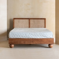 Abacus Solid Wood Queen  Size Upholstered Bed Without Storage (Kiara Finish)