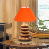 Devansh Orange Cotton Table Lamp With Wood  Pebble Lamp  (10X10X15) Inches