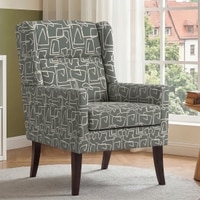 Joan Printed Canvas Geometry Fabric Wing Chair in Green Colour