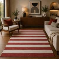 Imperial Knots Ivory Red Striped Hand Woven Dhurrie 5x8 Feet