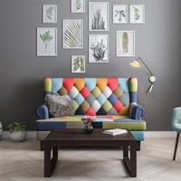 Minnelli 2 Seater Fabric Loveseat In Retro Patchwork Colour