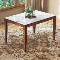 Emry Rectangular Statuario Ceramic 4 Seater Dining Table In Honey Finish