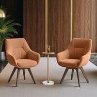 Wella Swivel Solid Wood Dining Chair Set of 2 in Terracotta Fabric