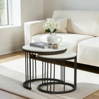 Metalform Round Metal Nesting Coffee Table Set Black Finish White Porcelain Top Set Of 2