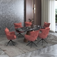 Aeris Ceramic 4 To 6 Seater Extendable Dining Table With 4 Beck Dining Chairs (Finish : Black Jade, Chair Colour : Wine)