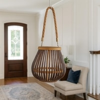 Luxe Home Hanging Bamboo Lantern with Handle or Glass Jar-2023-269- Cocoa (23x22x22 cm)