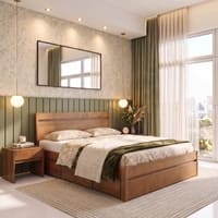 Basel Solid Wood King Size Drawer Storage Bed In Amber Walnut Finish