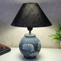 Grey Stone Finish Handpainted And Hancarved Distress Wooden Table Lamp