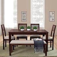 Oribi Dining Bench In Mahogany Finish With Wheat Brown Fabric