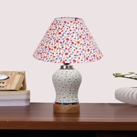 Devansh Conical Multi Cotton Shade Lamp With Wood & Mosaic Glass Base For Decoration/Office/Home/Gifting/Study For Decoration/Office/Home/Gifting/Study -(10X10X14.5) Inches -A