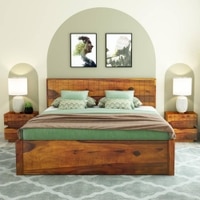 Esra Solid Wood King  Size Bed With Box Storage (Honey Oak Finish)