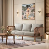 Taran 3 Seater Wooden Sofa in Natural Herringbone Colour