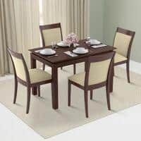 Diner - Dalla 4 Seater Dining Table Set (Colour- Beige, Finish- Dark Walnut)