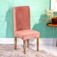Rosslyn wood Dining Chair in Coral Pink Velvet Upholstery with TEAK FINISH
