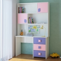 Flora Kids Study Desk cum Bookshelf with Shuttered Cabinets Open Shelves and Drawers in English Pink Persian Lilac Colour