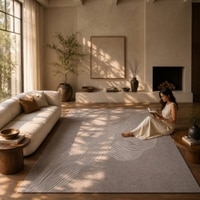 Handmade Wool Silk Shaped Rug Abstract Contour Taupe 4 x 6 Feet Carpet