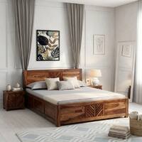 Carvia Box Storage Solid Wood Bed King Size in Provincial Teak Finish