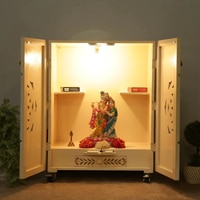 D'Dass Big White Mdf and Sheesham Wooden Pooja Cabinet With Door