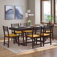 Caprica Solid Wood Dining Chair Set Of 2 In Mango Walnut Finish With Yellow Fabric Colour